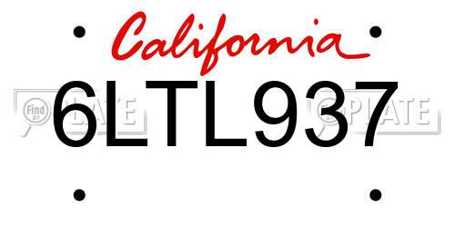 6LTL937 California License Plate
