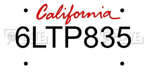 6LTP835 California License Plate
