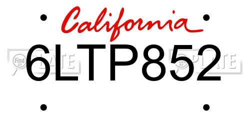 6LTP852 California License Plate
