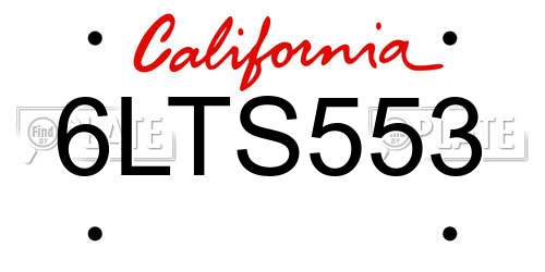 6LTS553 California License Plate