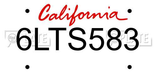 6LTS583 California License Plate