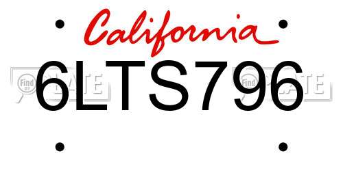6LTS796 California License Plate
