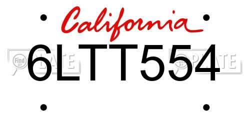 6LTT554 California License Plate