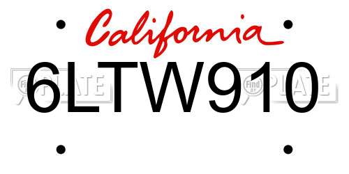 6LTW910 California License Plate