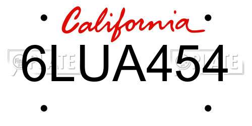6LUA454 California License Plate