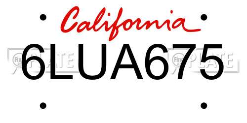 6LUA675 California License Plate