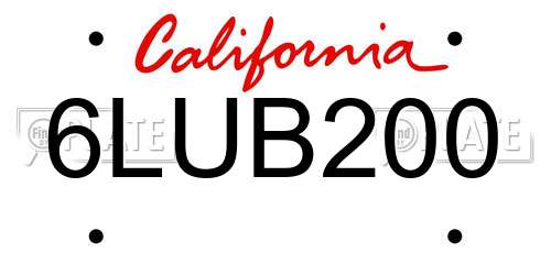6LUB200 California License Plate