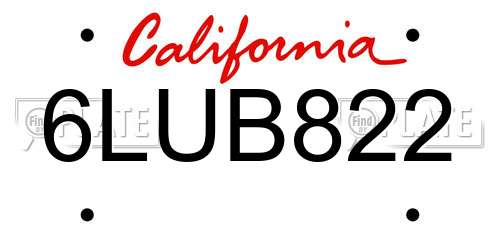 6LUB822 California License Plate