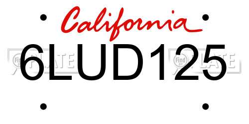 6LUD125 California License Plate