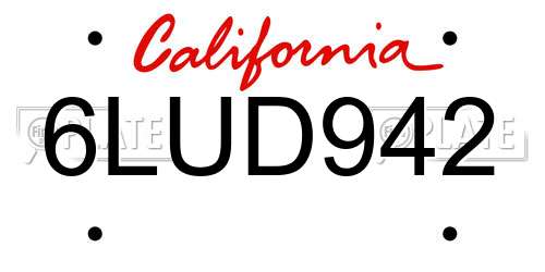 6LUD942 California License Plate