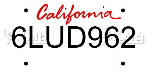 6LUD962 California License Plate