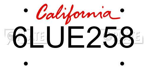 6LUE258 California License Plate