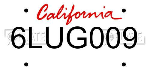 6LUG009 California License Plate