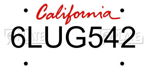 6LUG542 California License Plate