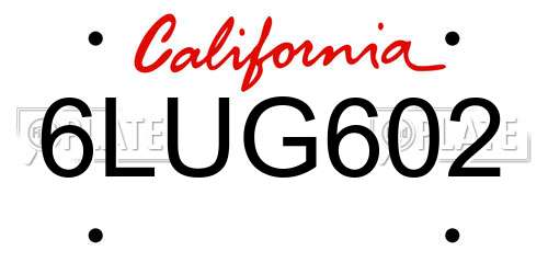 6LUG602 California License Plate