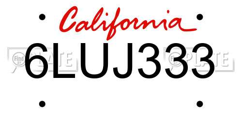 6LUJ333 California License Plate