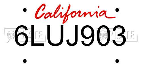 6LUJ903 California License Plate