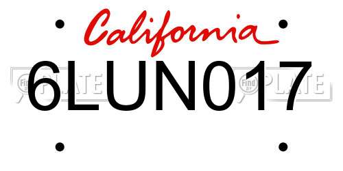 6LUN017 California License Plate