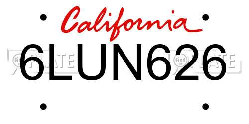 6LUN626 California License Plate