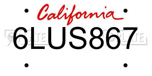 6LUS867 California License Plate