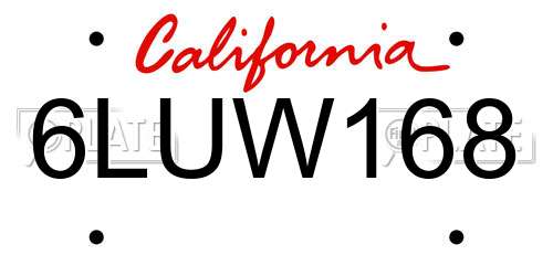 6LUW168 California License Plate