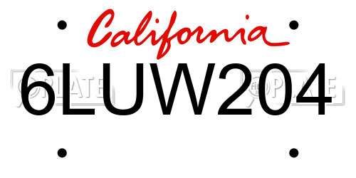 6LUW204 California License Plate