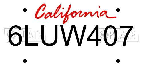 6LUW407 California License Plate