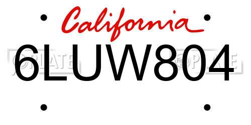 6LUW804 California License Plate