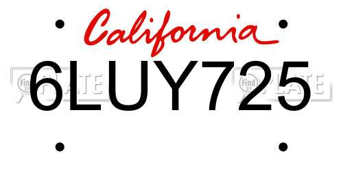 6LUY725 California License Plate