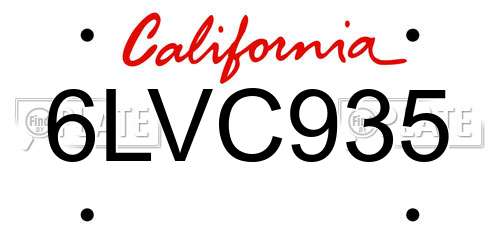 6LVC935 California License Plate