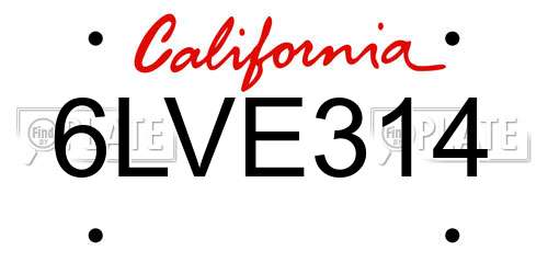 6LVE314 California License Plate