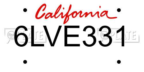6LVE331 California License Plate