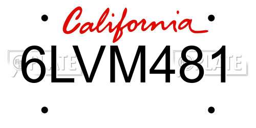 6LVM481 California License Plate