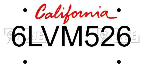 6LVM526 California License Plate