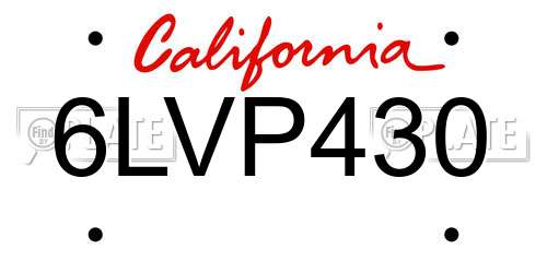 6LVP430 California License Plate