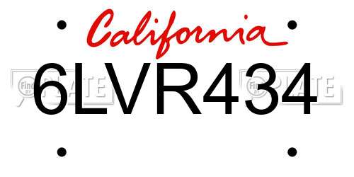 6LVR434 California License Plate