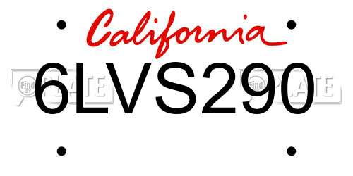 6LVS290 California License Plate