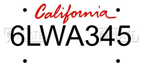 6LWA345 California License Plate