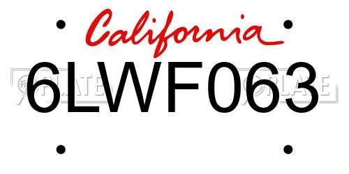 6LWF063 California License Plate