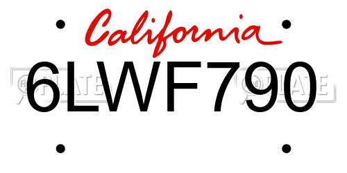 6LWF790 California License Plate