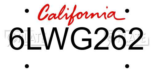 6LWG262 California License Plate