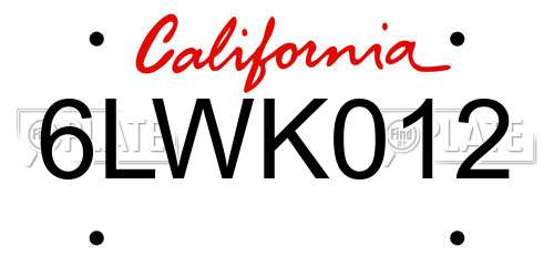 6LWK012 California License Plate