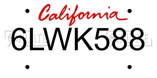 6LWK588 California License Plate