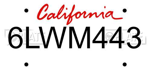 6LWM443 California License Plate