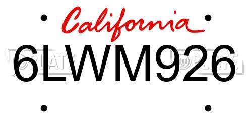 6LWM926 California License Plate