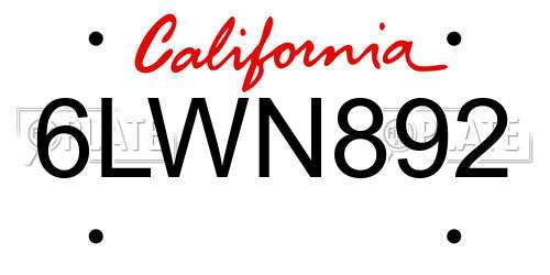 6LWN892 California License Plate