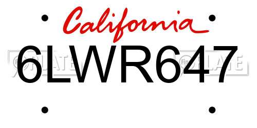6LWR647 California License Plate