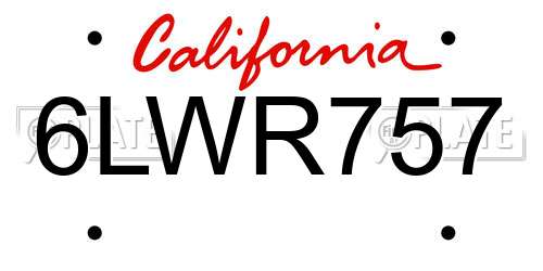 6LWR757 California License Plate