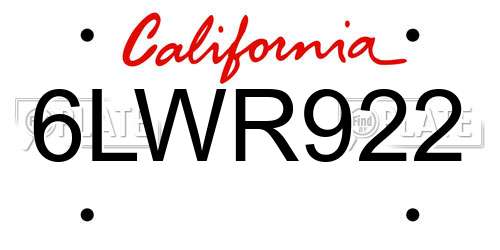 6LWR922 California License Plate
