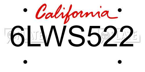 6LWS522 California License Plate